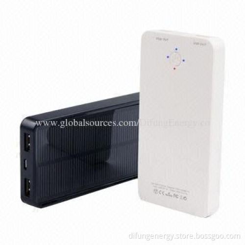 Factory Patent Dual-USB Solar Chargers/Mobile Phone Power Banks with 5,000mAh Capacity, CE Mark